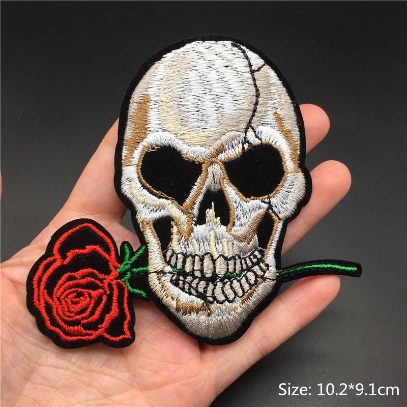 Totenkopf Punk Patches Für Kleidung Stickerei Streifen Diy Abzeichen Nähen Dekoration Kleidung Aufkleber Aufbügeln Aufnäher
