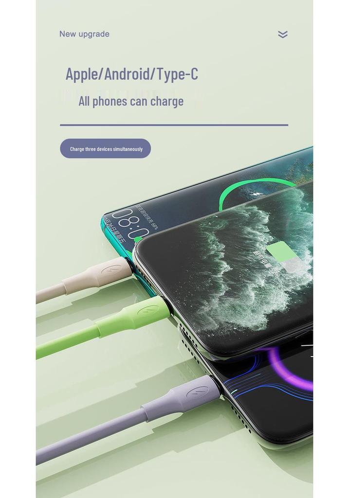 3-in-1 Liquid Silicone Fast Charging Cable: One-to-Three USB-C for Multiple Models