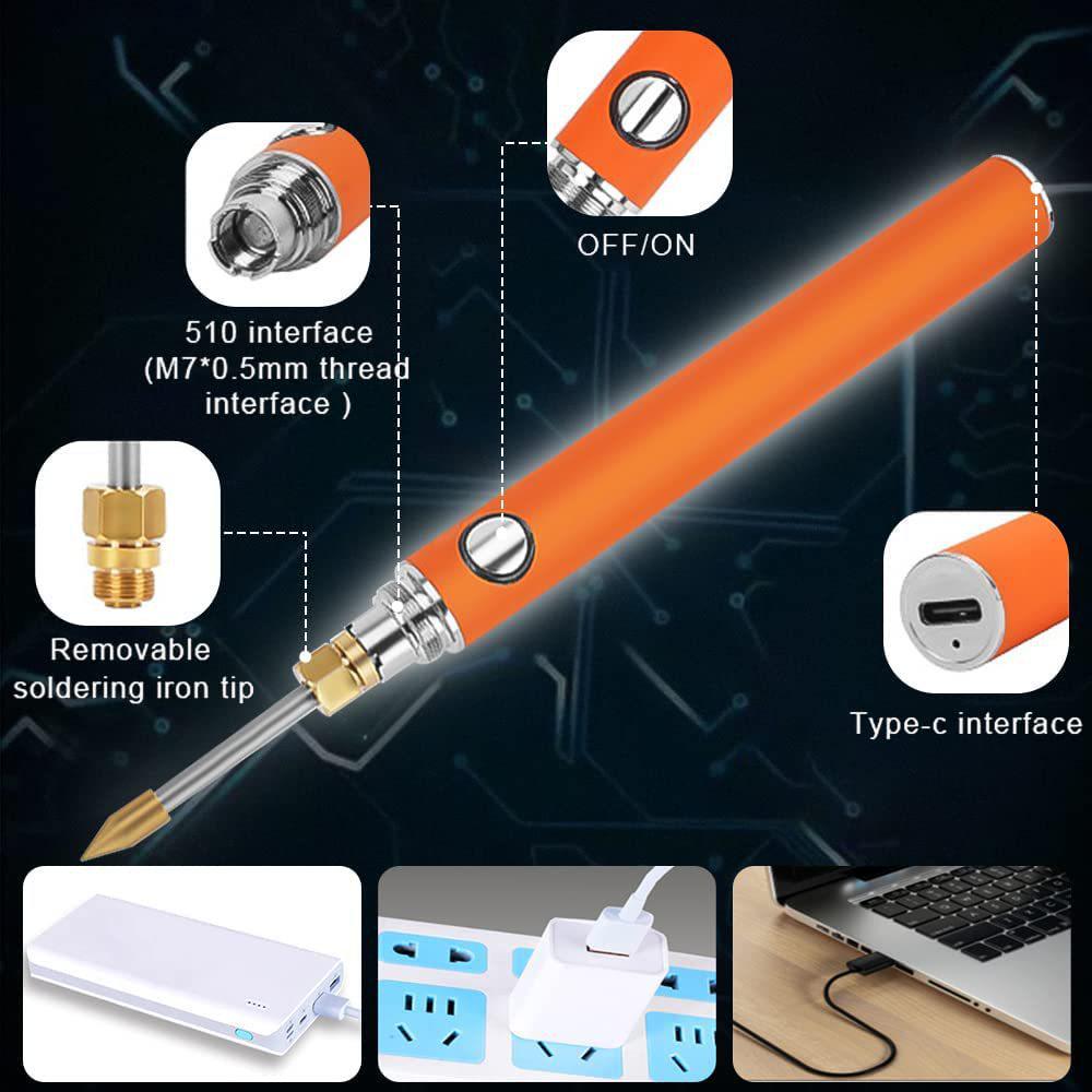 Portable Adjustable Temperature Cordless Soldering Iron Kit with 3 Tips, Rechargeable