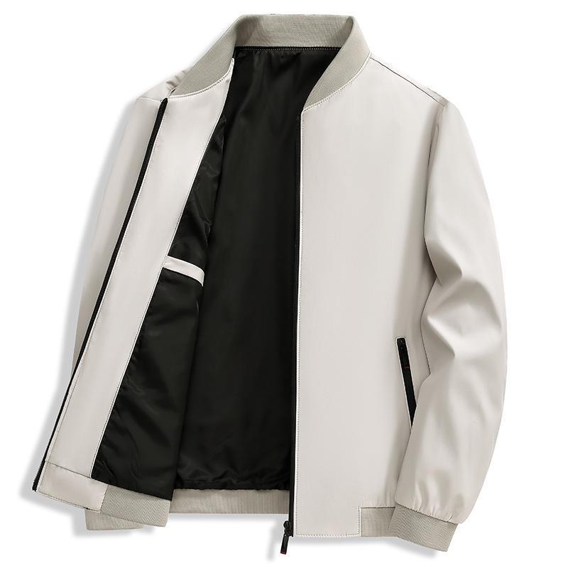 

Мужская однотонная повседневная бейсбольная куртка - весна/осень 2024 года, мода для людей среднего возраста L грязно-белый