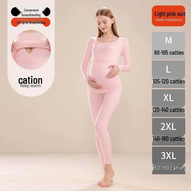 

Maternity Autumn/Winter Nursing Pajama Set with Thick Fleece Pants for Postpartum Warmth XL (60-70 kg)