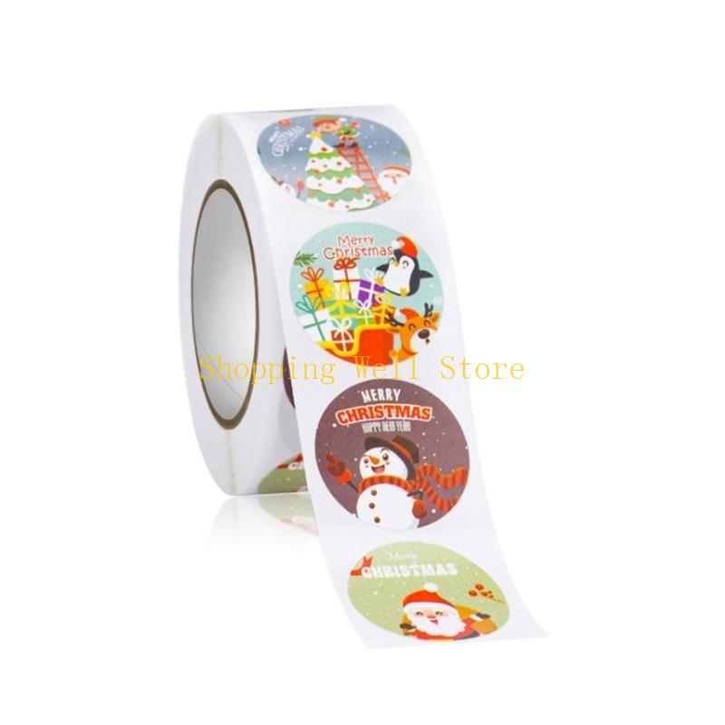 KX4B 500pcs/roll Merry Christmas Stickers Round Adhesive Christmas Theme Seal Labels