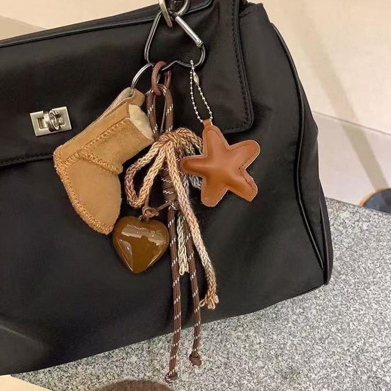 Yogodlns New PU Leather Starfish Snow Boots Bag Pendant Cute Decorative Handbag Hanging Fashion Braided Rope Bag Accessorie