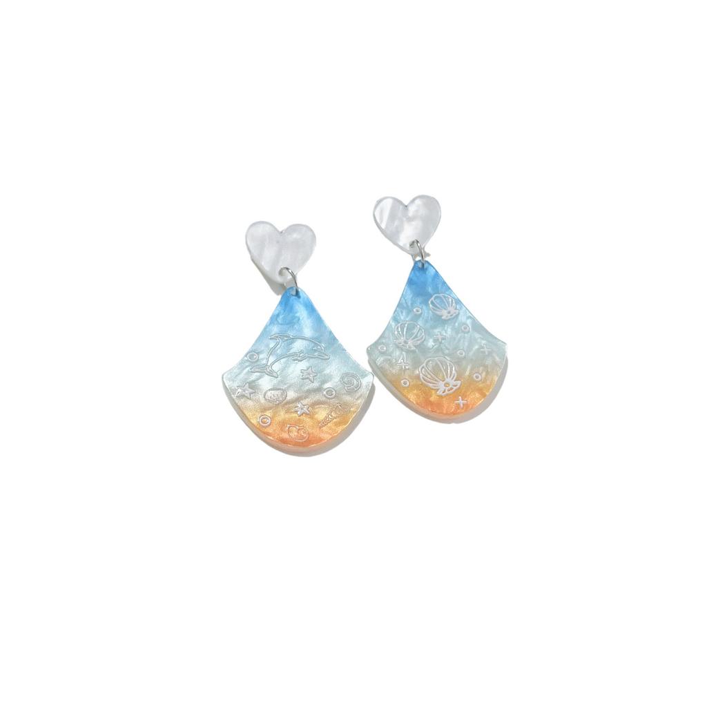 Creative Personality Asymmetrical Earrings Acrylic Gradient Fan-shaped Small Fresh Earrings
