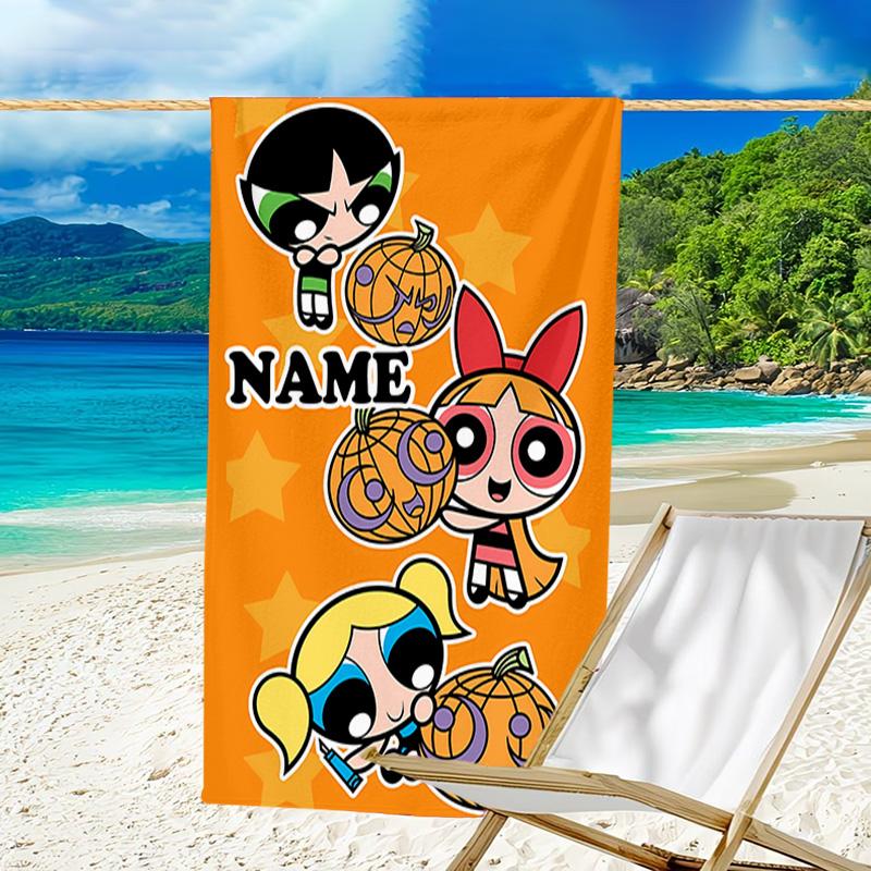 1pc The Powerpuff Girls11 Beach Towel with Custom Name, Beach/Swimming/Bath/Picnic/Camping Towel, Suitable for Seaside Beaches