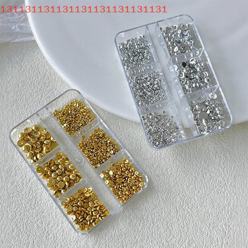 Metal Rivets Charms for Manicure Decorations 6 Grids 3D Gold Silver Half round Ball Nail Art Studs