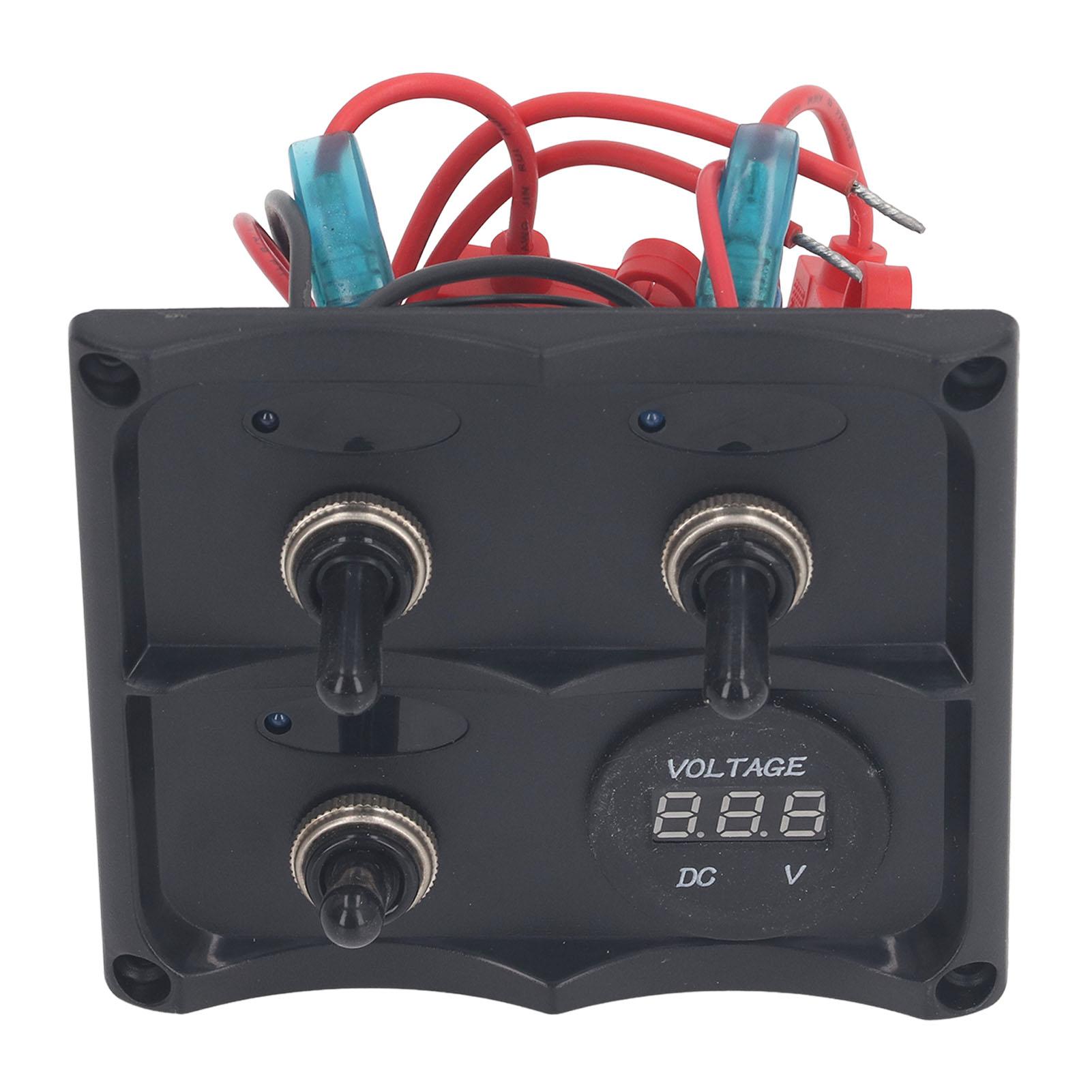 

Панель клавишных переключателей 3-канальная светодиодная водонепроницаемая DC12V24 В с дисплеем и коробкой предохранителей для лодок и катеров