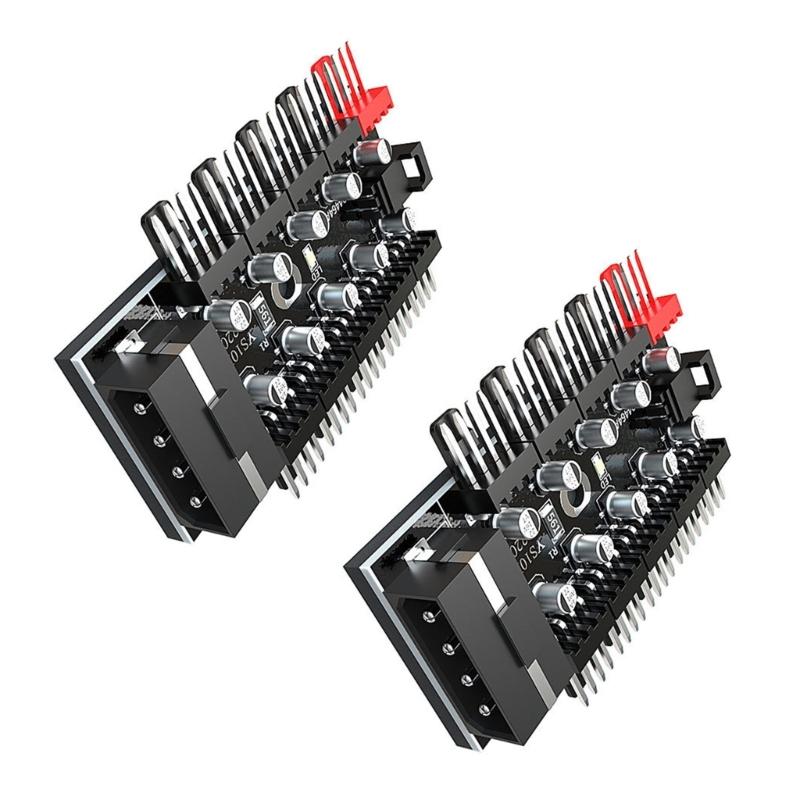 2Pcs PWM Fan Splitter Fan CPU Cooling 10 Port To PWM Adapter 4Pin PC Fan Controller Splitter Adapter Card Adapter
