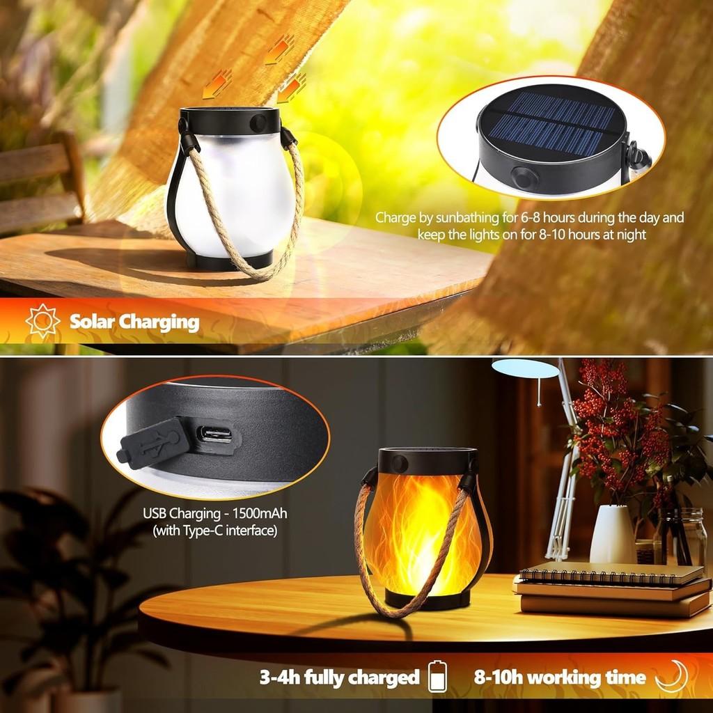 Solar Flame Lanterns Outdoor Decor Led Rope Light For Camping And Garden