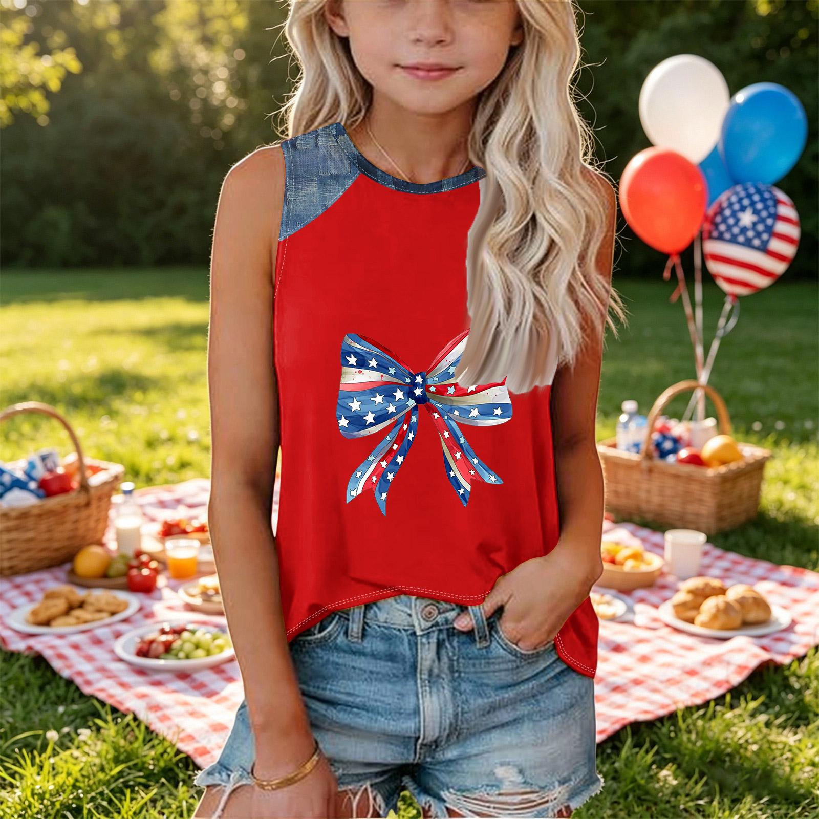 

Sleeveless Loose Fit Tank Top with Star Print and Denim Patchwork Round Neck Casual Summer Shirt for Women 150 киноварь