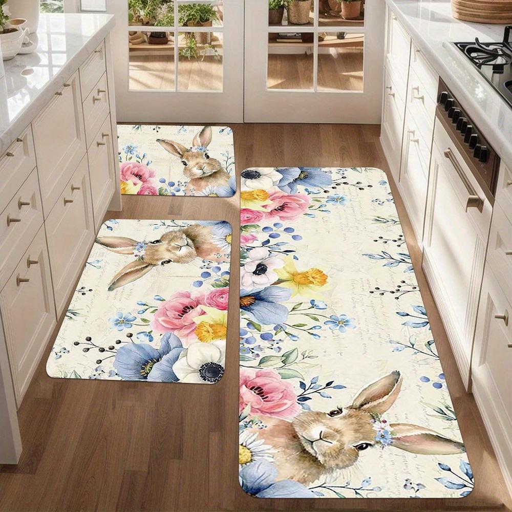 1Pcs Anti Fatigue Kitchen Rugs Spring , Happy Easter Print Waterproof Non-Slip Thick Cushioned Kitchen Mat Heavy Duty Comfort Standing Mat for Kitchen