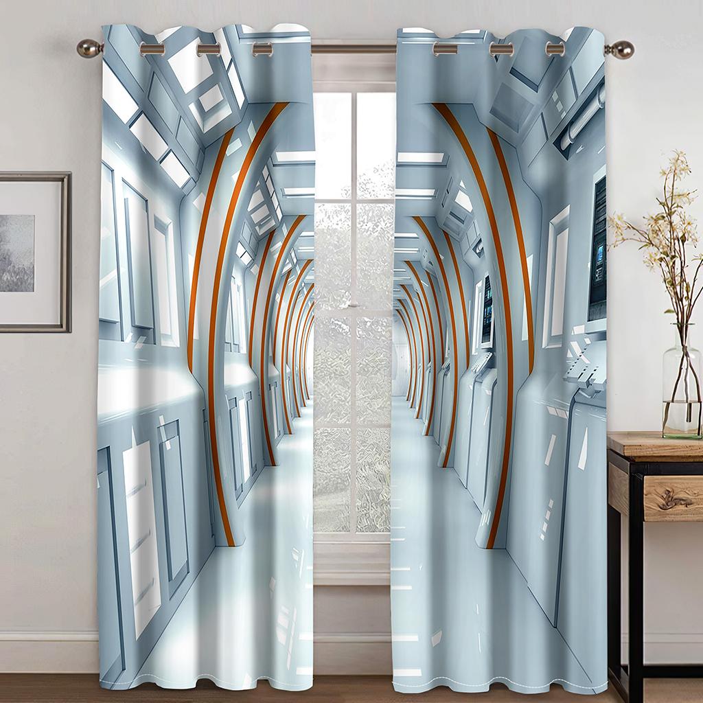 Universe Space Capsule Spaceship Astronaut Technology Thin Window Curtains for Living Room Bedroom Decor 2 Pieces Free Shipping