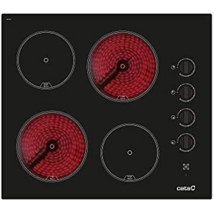 CATA - 604 HVI - Plaque vitrocéramique - Couleur noire - 4 zones de cuisson Haute Lumière - 9 niveaux de puissance réglables -