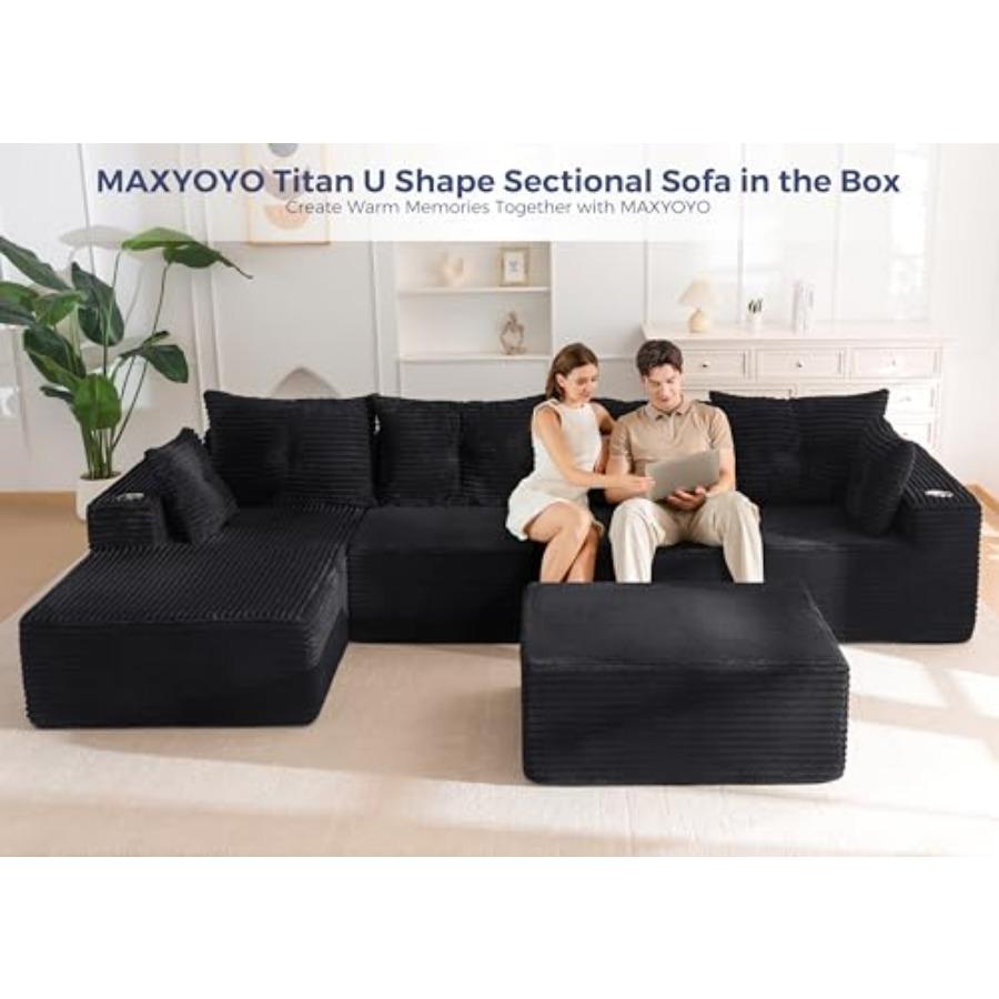132 Giant U-Shaped Modular Sectional Couch for Living Room Sofa In A Box Oversized Sofa Sleeper with Deep Seat No Assembly Requ