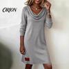 Comfortable Daily Dress Cowl Neck Knit for Women, Long Sleeve Ribbed Stylish Casual Women Mini Sweater Dress, Fall Spring Outfits Beach