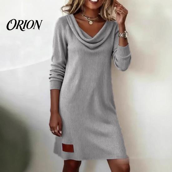 Comfortable Daily Dress Cowl Neck Knit for Women, Long Sleeve Ribbed Stylish Casual Women Mini Sweater Dress, Fall Spring Outfits Beach