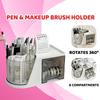 360° Rotating Desktop Pen And Makeup Brush Holder With Convenient Drawer Cosmetic Storage Box Large-Capacity Office Supplies