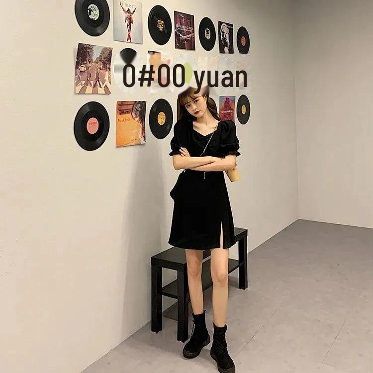 

Платье большого размера в стиле французского черного цвета в стиле Хепберн с квадратным воротником 2XL