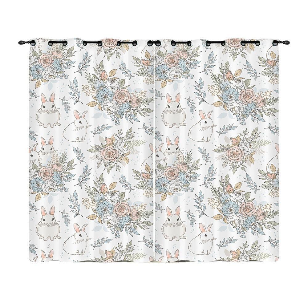 Curtain Animal Rabbit Illustration Curtain Digital Printing Blackout Curtain No Punching