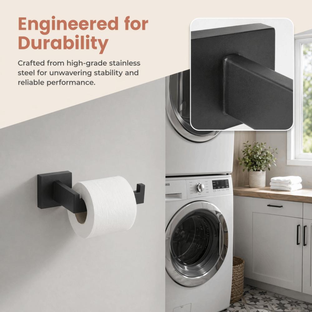 Black Toilet Roll Holder Shelf Toilet Tissue Dispenser Bathroom Kitchen Laundry Room