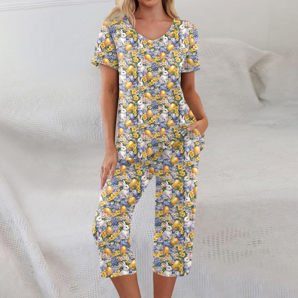 2 Piece Sets For Women Short Sleeve Top And Pants With Pockets Workout Soft  Print Sets