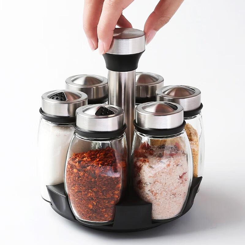 Chahua 7-Piece Rotating Glass Spice Jar Set