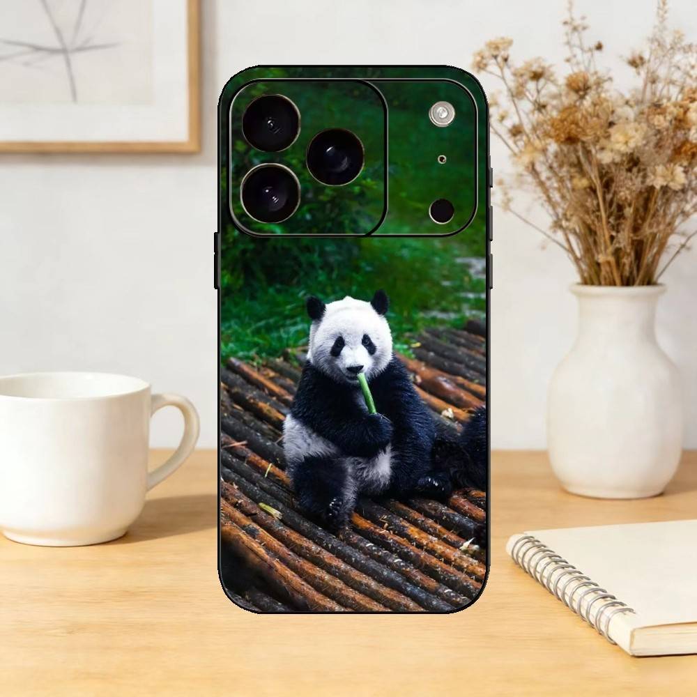 Cute Animal Panda Phone Case Silicone Black Soft For IPhone 17,16,15,14,13,12,11,SE,Plus Pro Max