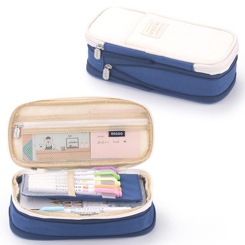 Pink Pencil Pen Case Big Capacity Office College High School Large Storage Ruler Holder Bag Pouch Holder Gift Box Organizer Blue