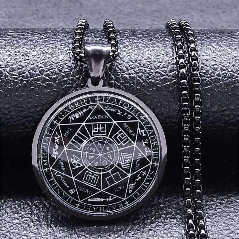 Stainless Steel Seven Archangels Glass Pendant Talisman Necklace
