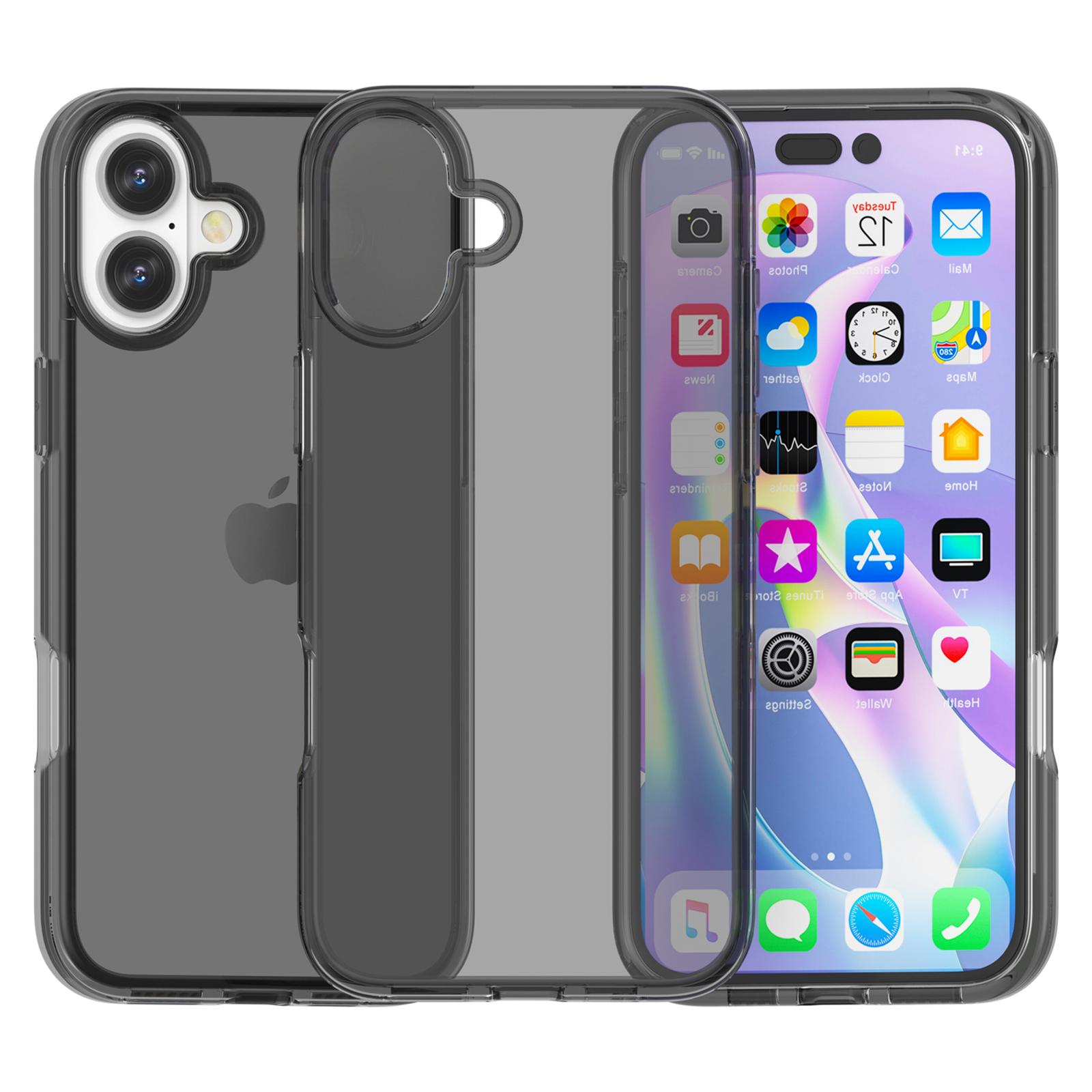 

For iPhone 16 Plus Case Transparent PC+TPU Hybrid Phone Cover Transparent Black