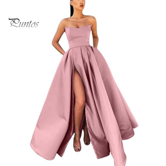 Dame Kveldskjole Bandeau Off Shoulder Ryggløs Ermeløs Høy Splitt A-linje Stor Sving Plissert Glidelåslukking Bak Ytelse Bryllup Maxikjole