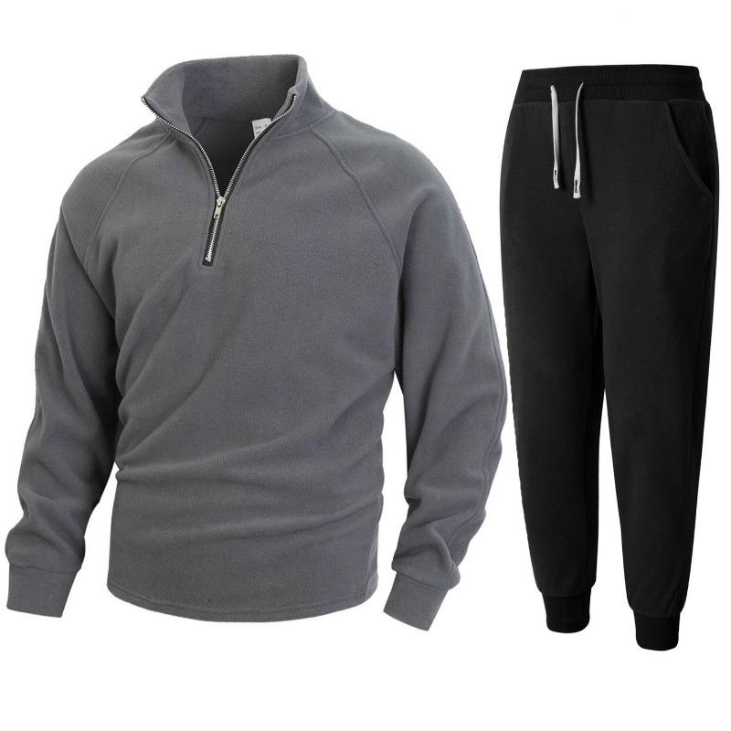 New Slim Stand Collar Long Sleeve Pullover Personality Casual Coral Velvet Men's Suit