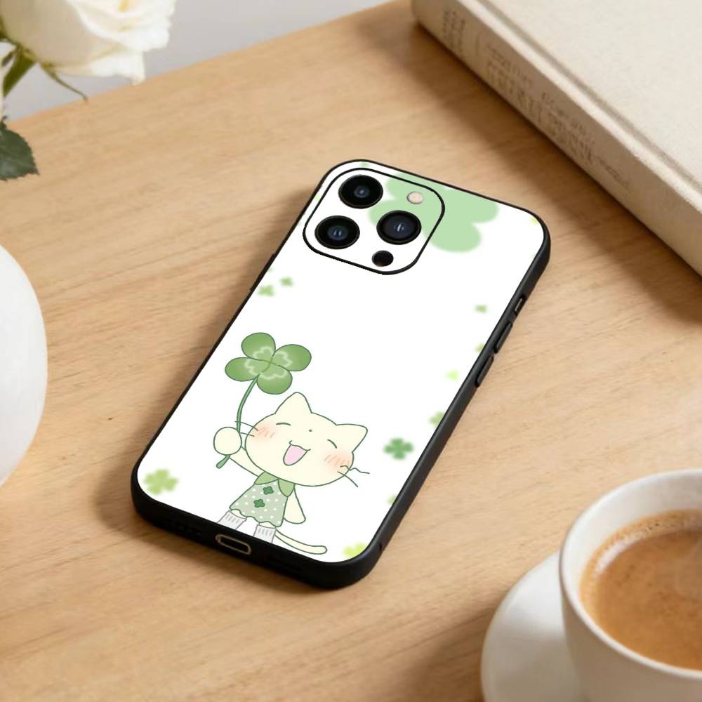 2026-Four-leaf clover Phone Case For iPhone 17 16 15 14 13 12 Max Plus Silicone Black Cover