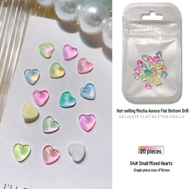 20-Piece Mocha Flat-Back Rhinestone Set: Heart, Butterfly, Star, Moon, Aurora Iridescent Nail Decorations