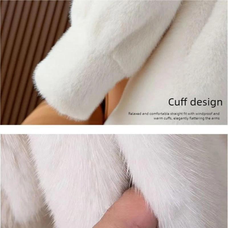Women's Winter Fur Coat Mid-Length Thickened Eco-Friendly Hooded Fur Coat Faux Mink Fur Coat