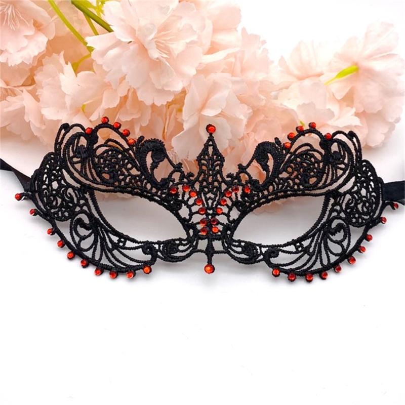 Rhinestone Half Face Mask for Women Halloween Masquerade Mask Antique Lace Half Face Mask Retro-Party Mask Cosplay Props