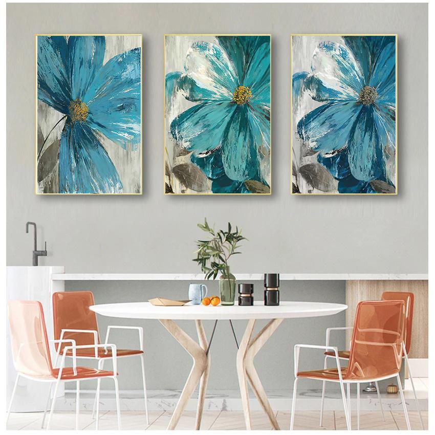 Skandinavisk Blomstrende Liv Botanisk Trykk Veggkunst Lerretsmalerier Vintage Blå Maling Blomster Stue Plakater Veggkunst Dekorasjon