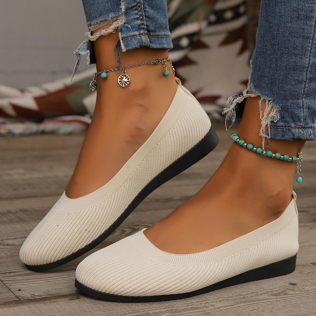Spring Flat Bottomed Round Toe Shoes with Shallow Mouth for Mothers Knitted Fashionable Versatile Shoes