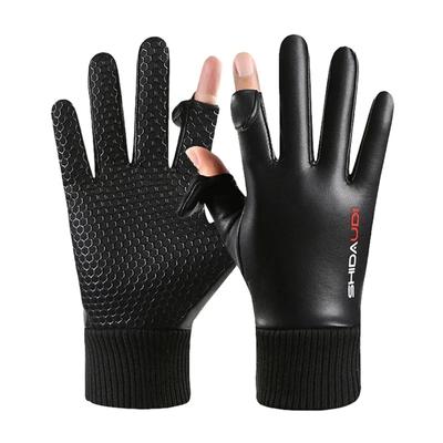 Waterproof Winter Gloves for Motorcycle 2 Finger Flip Windproof Women Men Gloves Velvet Warm Protection Pu Leather Sport Gloves