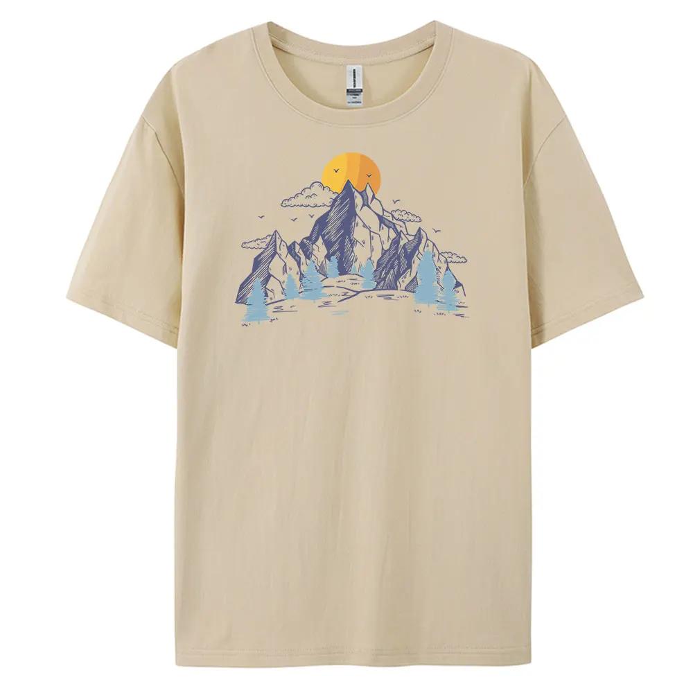 2025 Summer new Mountain men's casual short sleeve T-shirt 100% cotton fashion printed T-shirt Loose and breathable men's T-shir