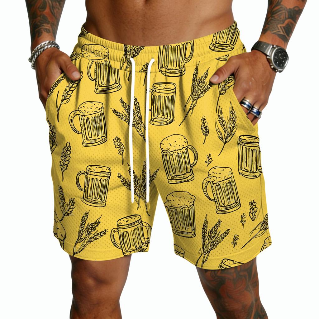 Men's Casual Drawstring Shorts Lightweight Quick Dry Five Inch Inseam Printed Lounge Shorts with Elastic Waistband for Everyday Wear