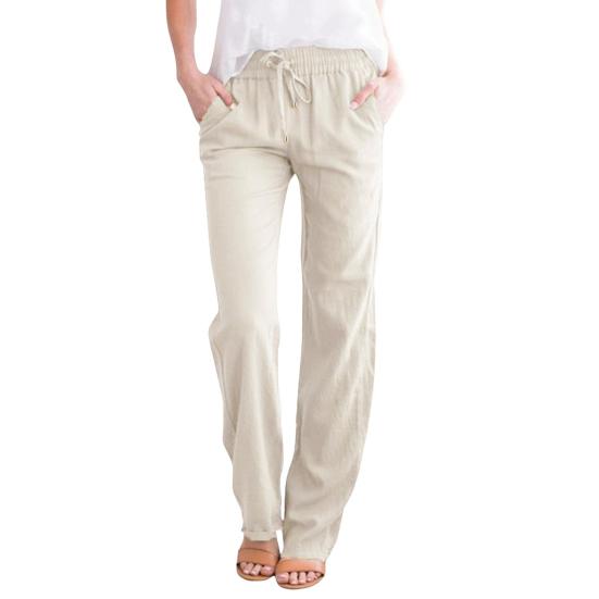Damen Freizeithose, gerade, weites Bein, einfarbig, lange Hose mit Taschen, elastischer Bund, verstellbarer Kordelzug, Wandern