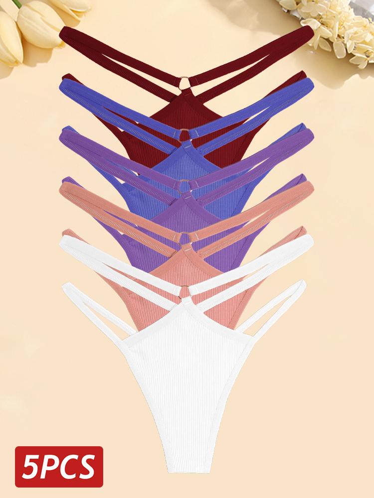 

FINETOO 5 шт./компл. женские хлопковые трусики сексуальные ажурные стринги женское дышащее нижнее белье металлическое кольцо стринги нижнее белье эластичное с низкой посадкой L&5pcs