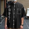INCERUN Oversized Men Stand Neck Half Sleeve Print Casual Loose Summer Shirts