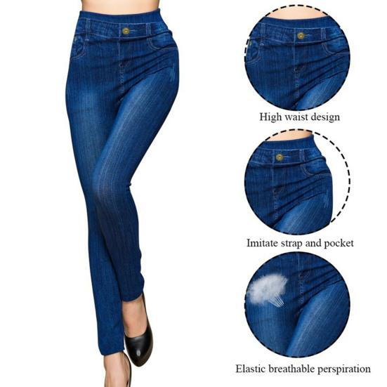 Damen Hohe Taille Taschen Knopf Nahtlose Leggings Skinny Bleistifthose Jeans