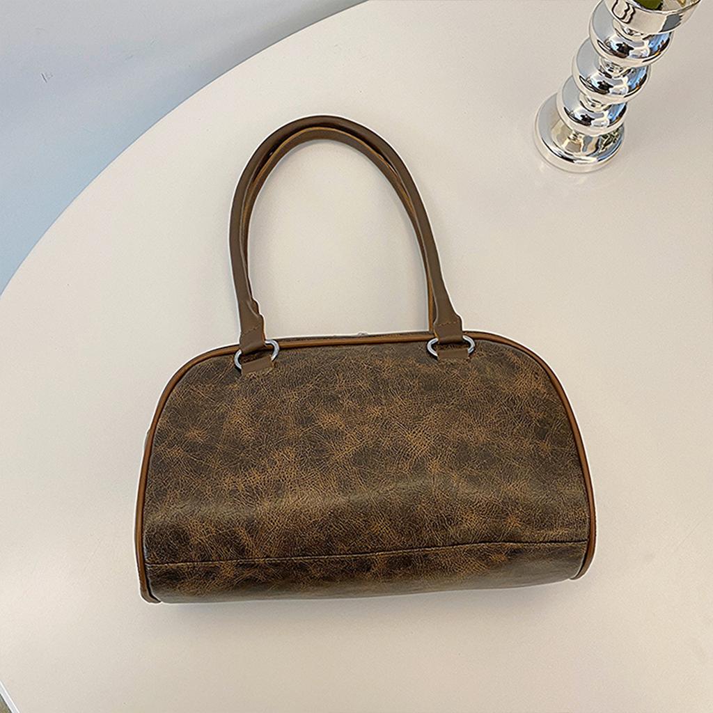 Vintage Shoulder Bag for Women Lightweight PU Handbag Large Capacity Double Zipper Multi-Pocket For Daily Commute