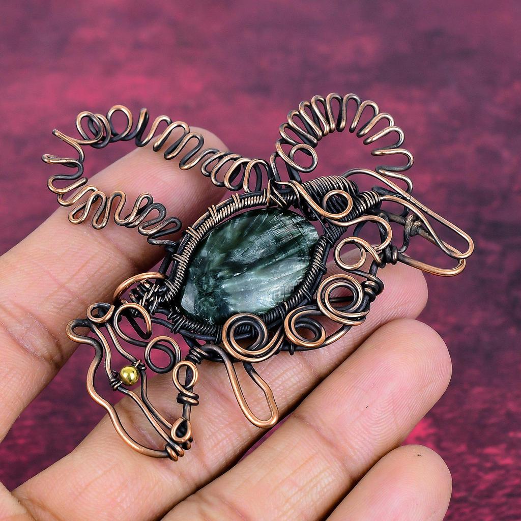 Seraphinite Pendant Gemstone Rabbit Pendant Handmade Copper Wire Wrapped Jewelry