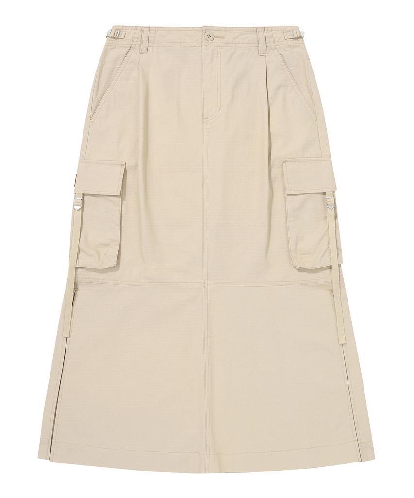 Syupeodeulai W Long Cargo Skirt Beige