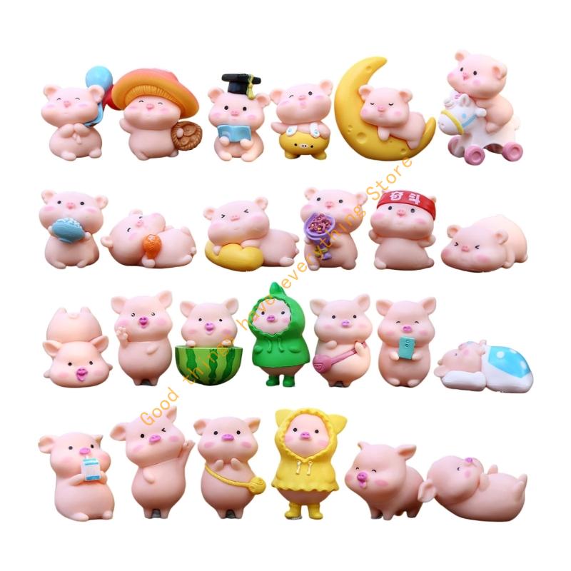 Miniature Pigs Statue Garden Decors Small Resin Pigs Figurine Toy Mini Cake Toppers for Birthday Party Decors Supplies 55KF