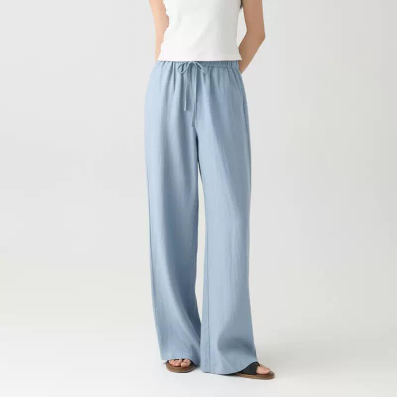 

Women s Pure Linen Wide-Leg Pants - White, Summer Style, Loose Fit, High-End, Relaxed Feel Small
